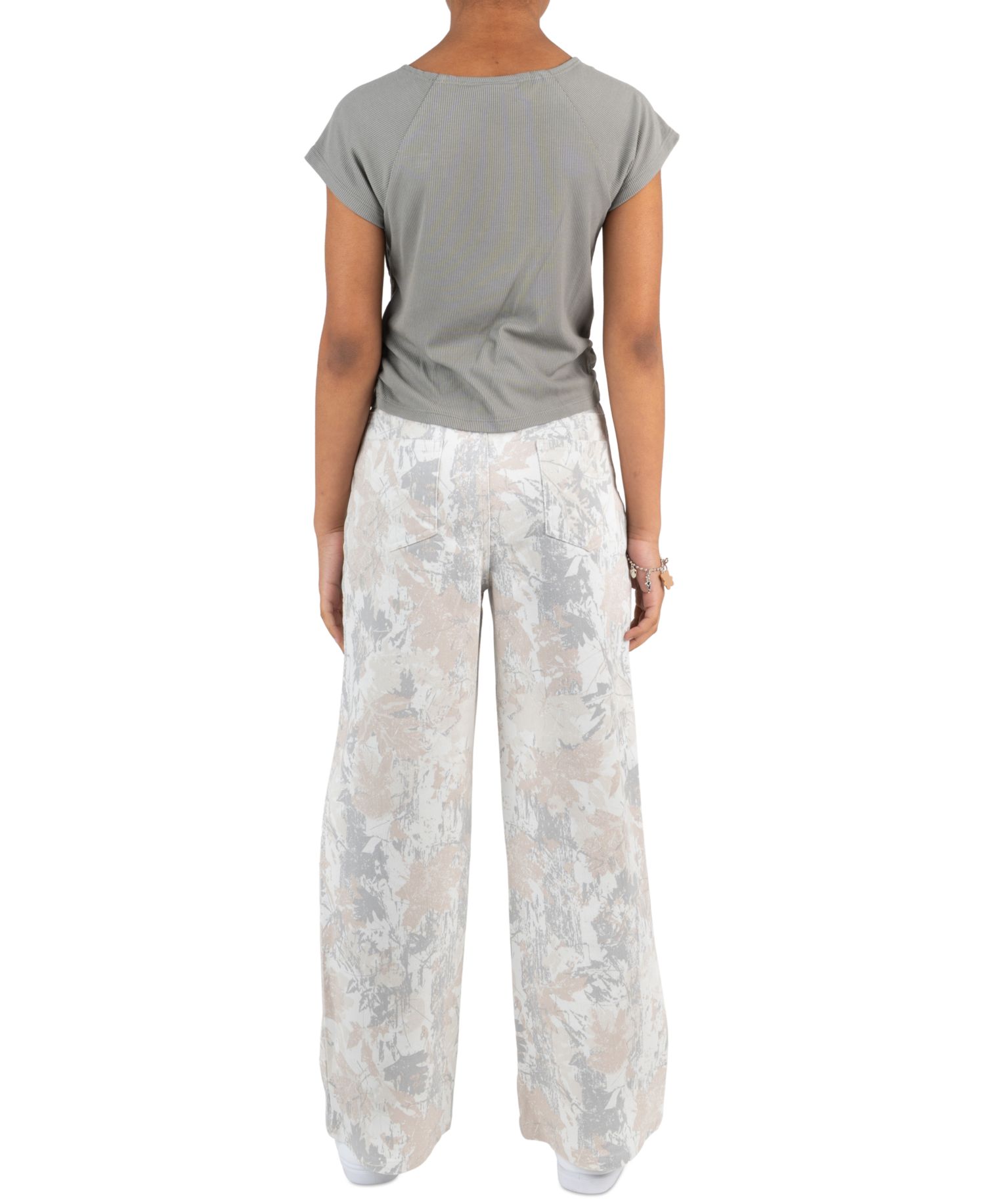 Girls' 7-12 Rib Knit T-Shirt and Printed Twill Pants, 2-Piece Set