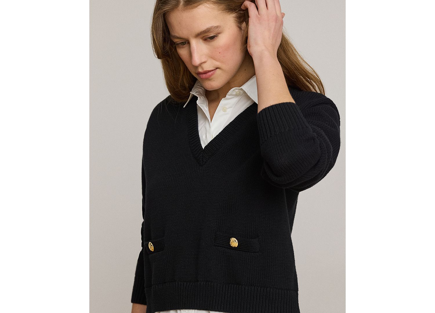 Petite Layered Button-Trim Cotton Sweater