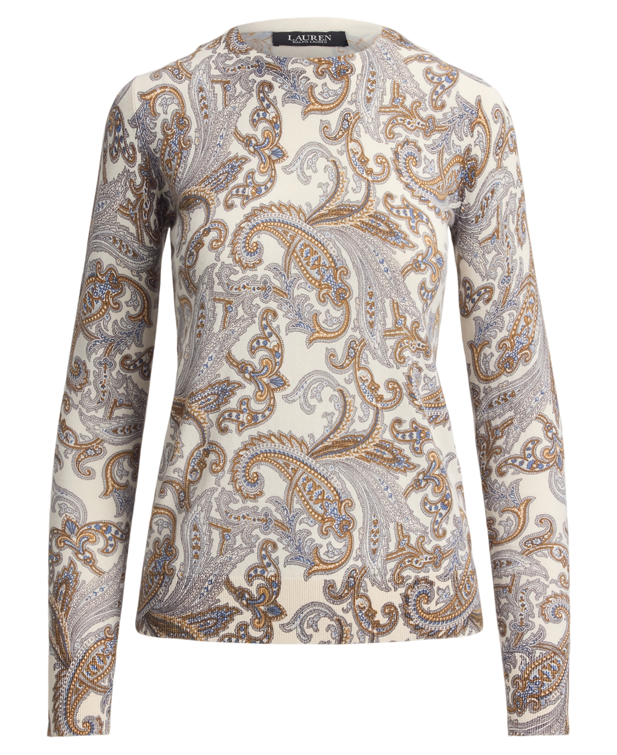 Lauren Ralph Petite Paisley Print Crewneck Sweater