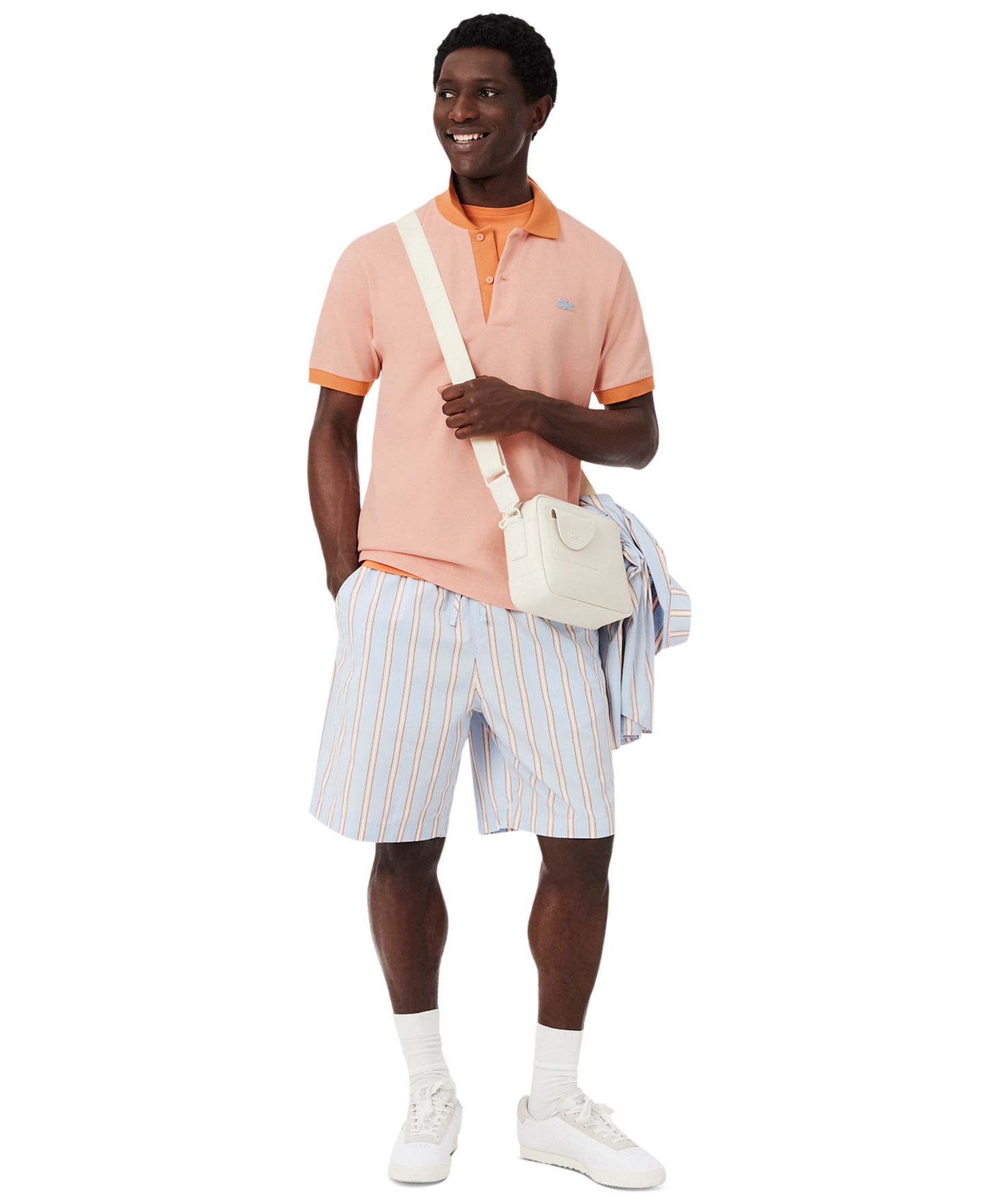 Мужское поло Lacoste Cotton Classic-Fit Contrast Rib Polo Shirt, цвет: Miami Blossom — фото 2