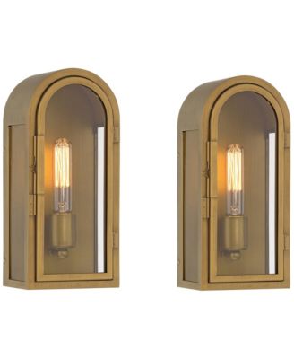 Alys 13" High Industrial Outdoor Wall Light Fixture Mount Porch House Set of 2 Gold Aged Brass Finish