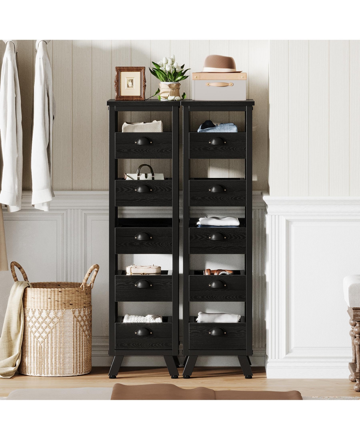 Tribesigns Tall 5-Drawer Wood Dresser - Slim Vertical Storage Organizer for Bedroom, Living Room, Entryway