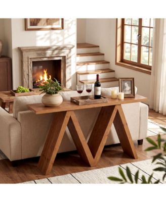 63" Solid Wood Console Table with M-Shaped Base, Farmhouse Sofa Table for Entryway, Hallway, Living Room, Behind Sofa