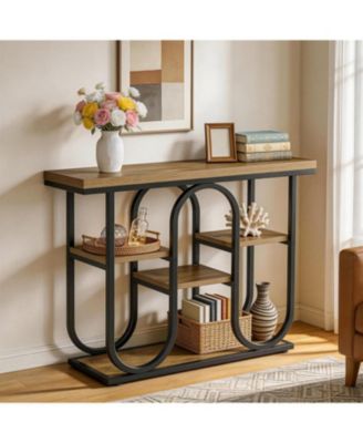 4-Tier Industrial Console Table, 41.3'' Rustic Entryway Table with Open Shelves and Metal Frame