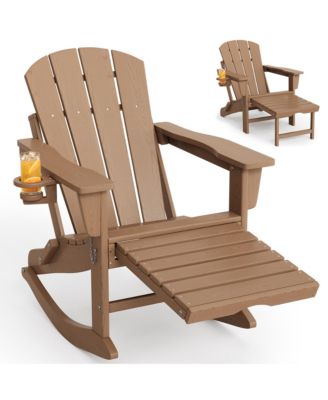 All-Weather HDPE Outdoor Folding Adirondack Rocking Chair with Retractable Ottoman for patios, Decks, Gardens