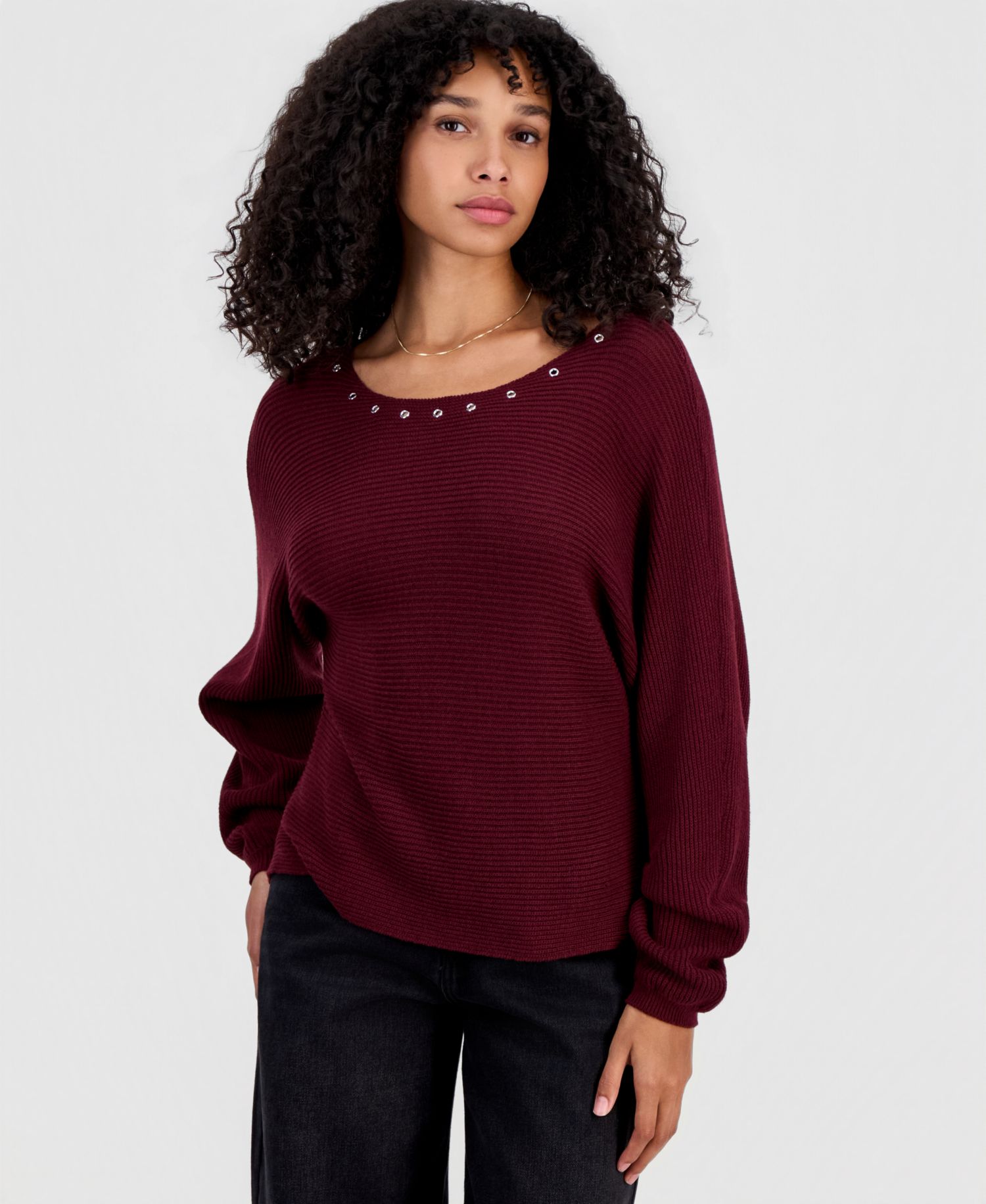Juniors' Grommet Boat-Neck Sweater