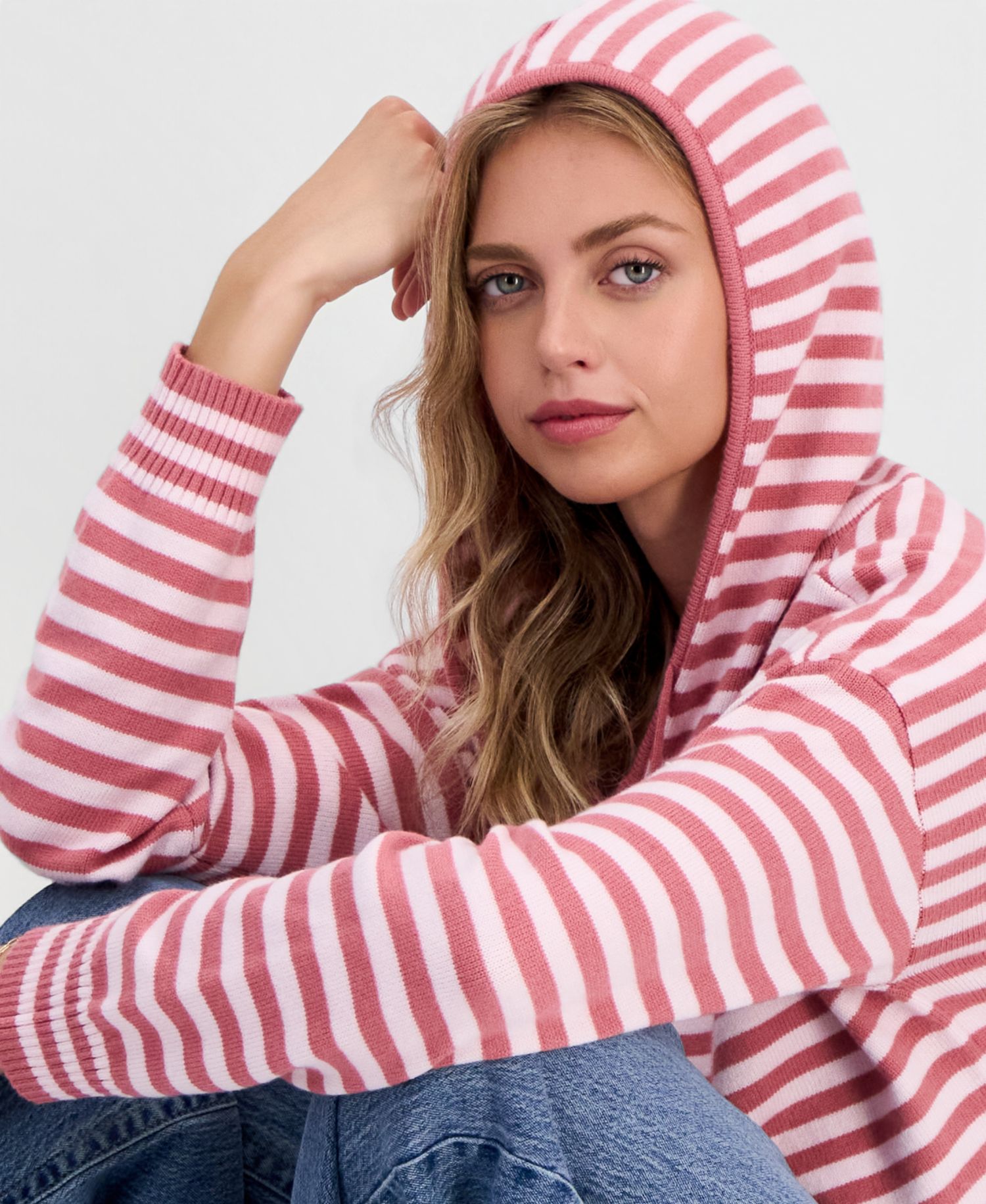 Juniors' Striped Full-Zip Hoodie Sweater