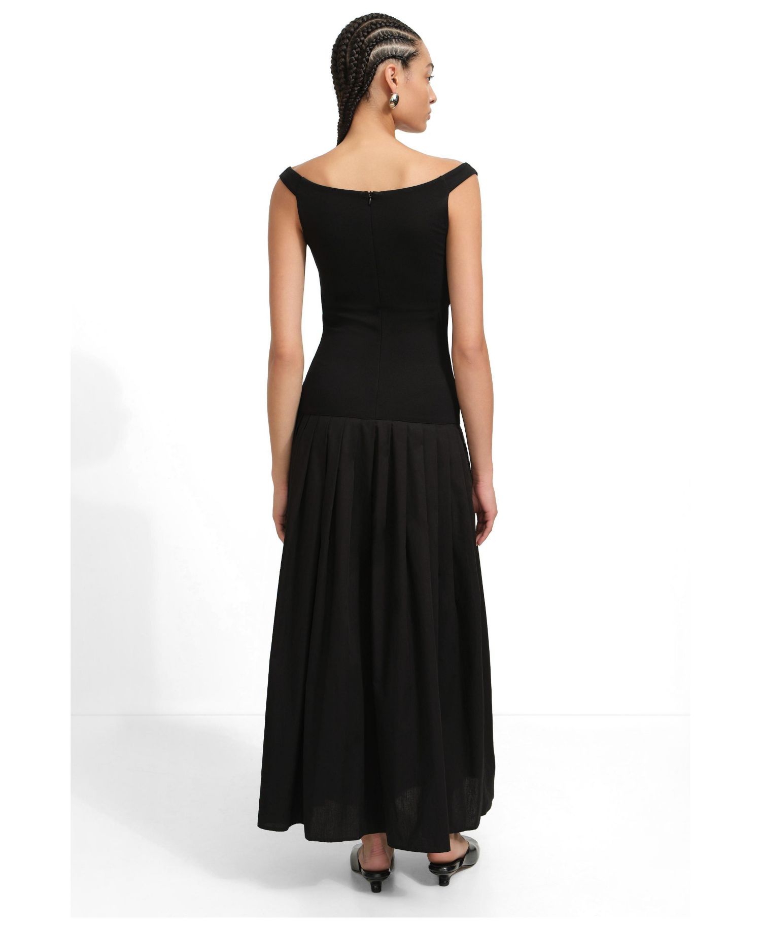 Women's Selene Off-Shoulder Dropped-Waist Pleated Cotton Maxi Dress