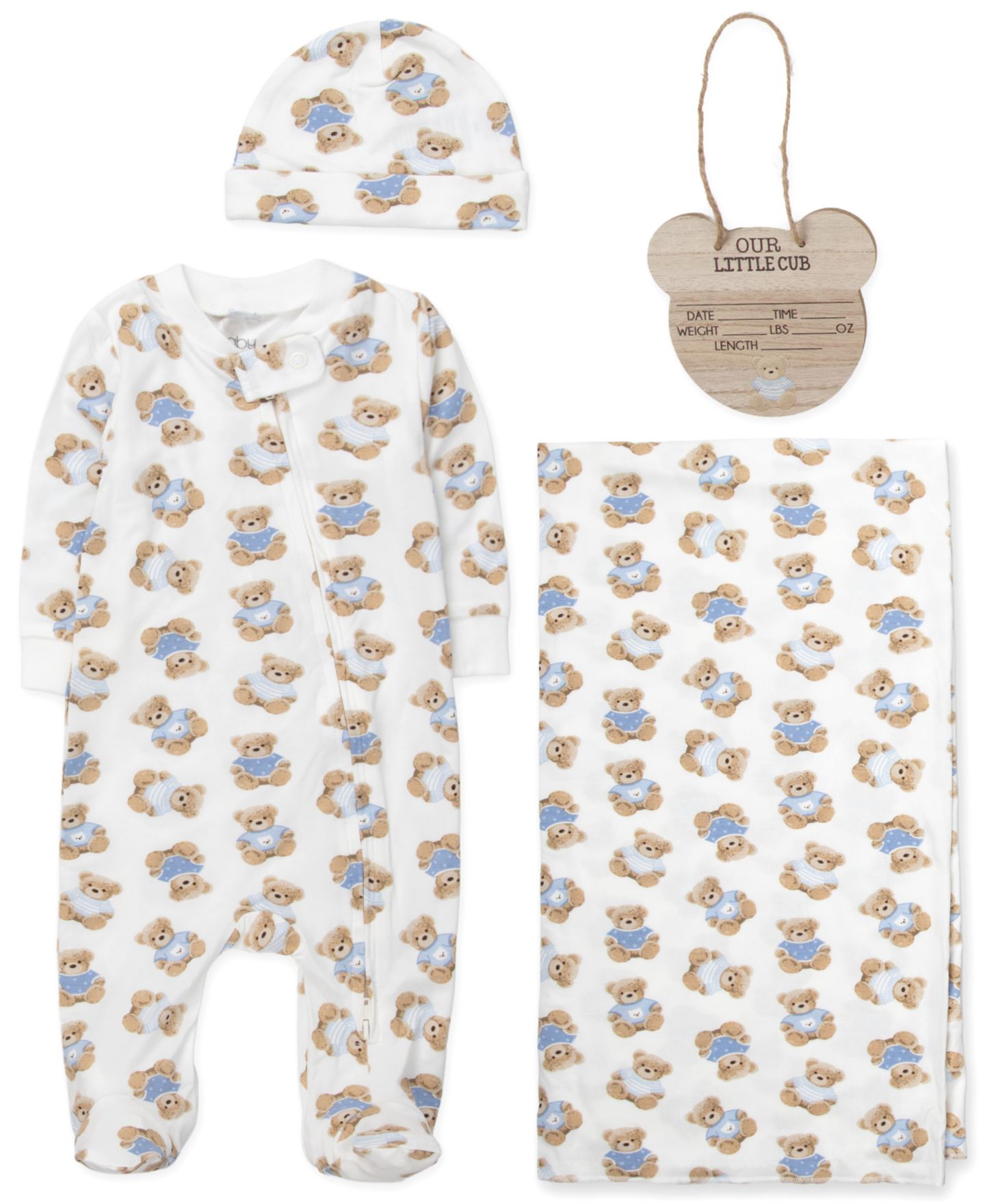 Детский набор Baby Essentials Bear: комбинезон, одеяло, шапка и табличка, цвет: Тёмно-синий — фото 1