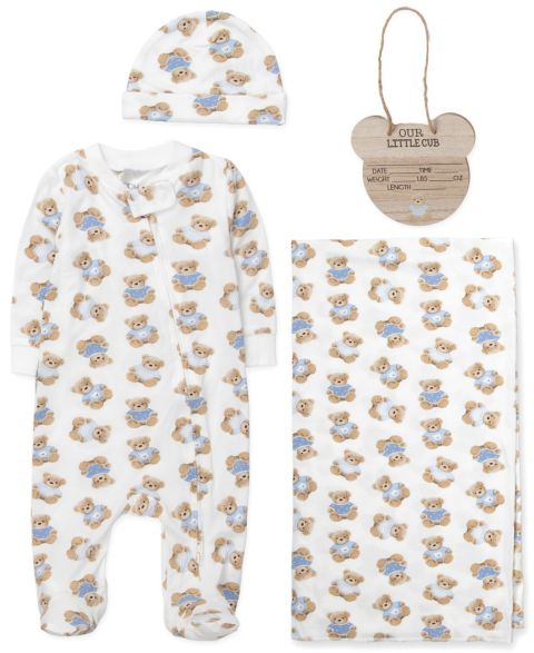 Детский набор Baby Essentials Bear: комбинезон, одеяло, шапка и табличка, цвет: Тёмно-синий