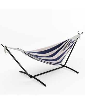 Double Hammock with Foldable Steel Stand and Carry Bag, Weight Capacity Indoor Outdoor Standing Hammock, Portable Cotton Hammock