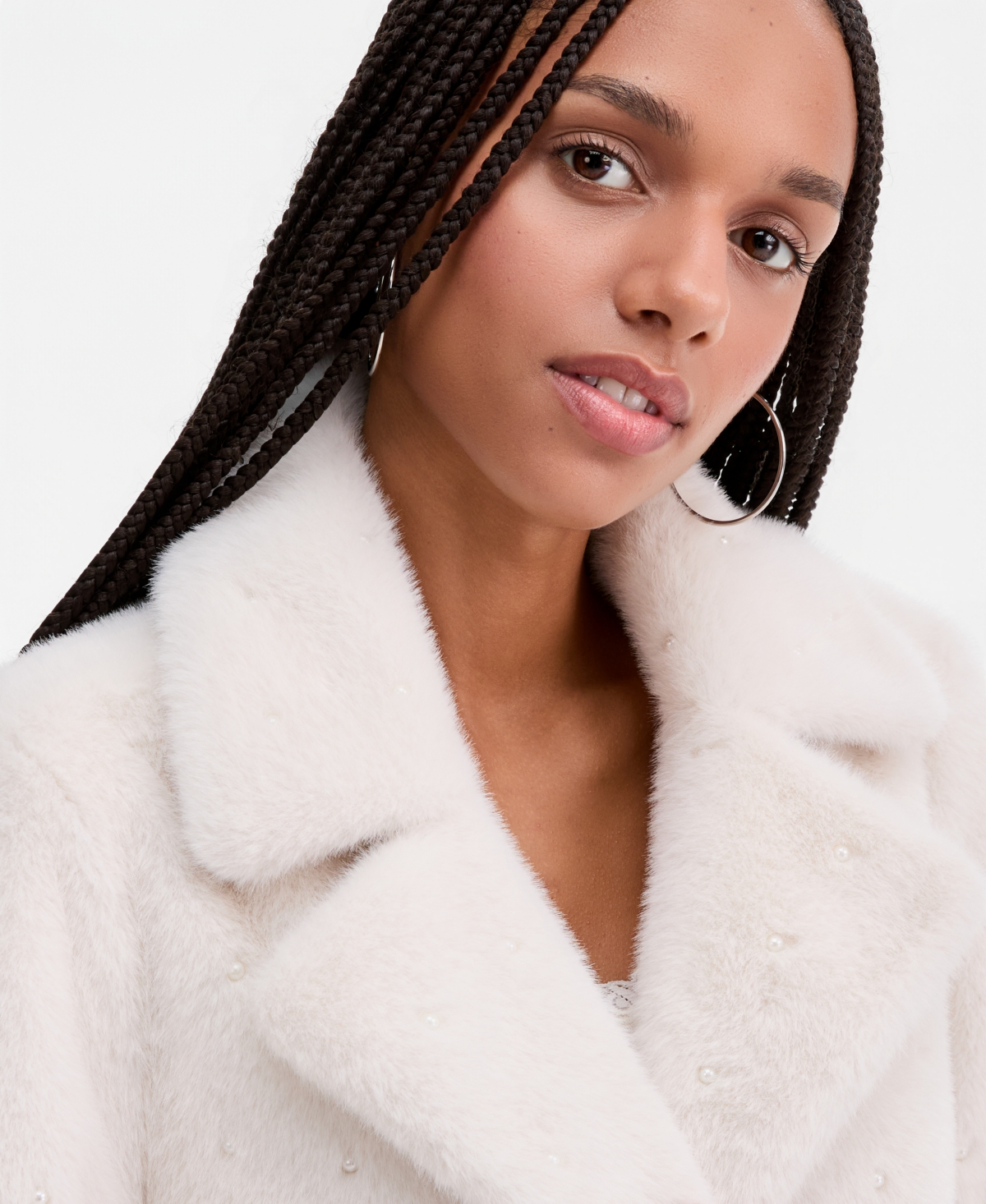 Cece Women's Faux-Fur Pearl Embellished Short Jacket
