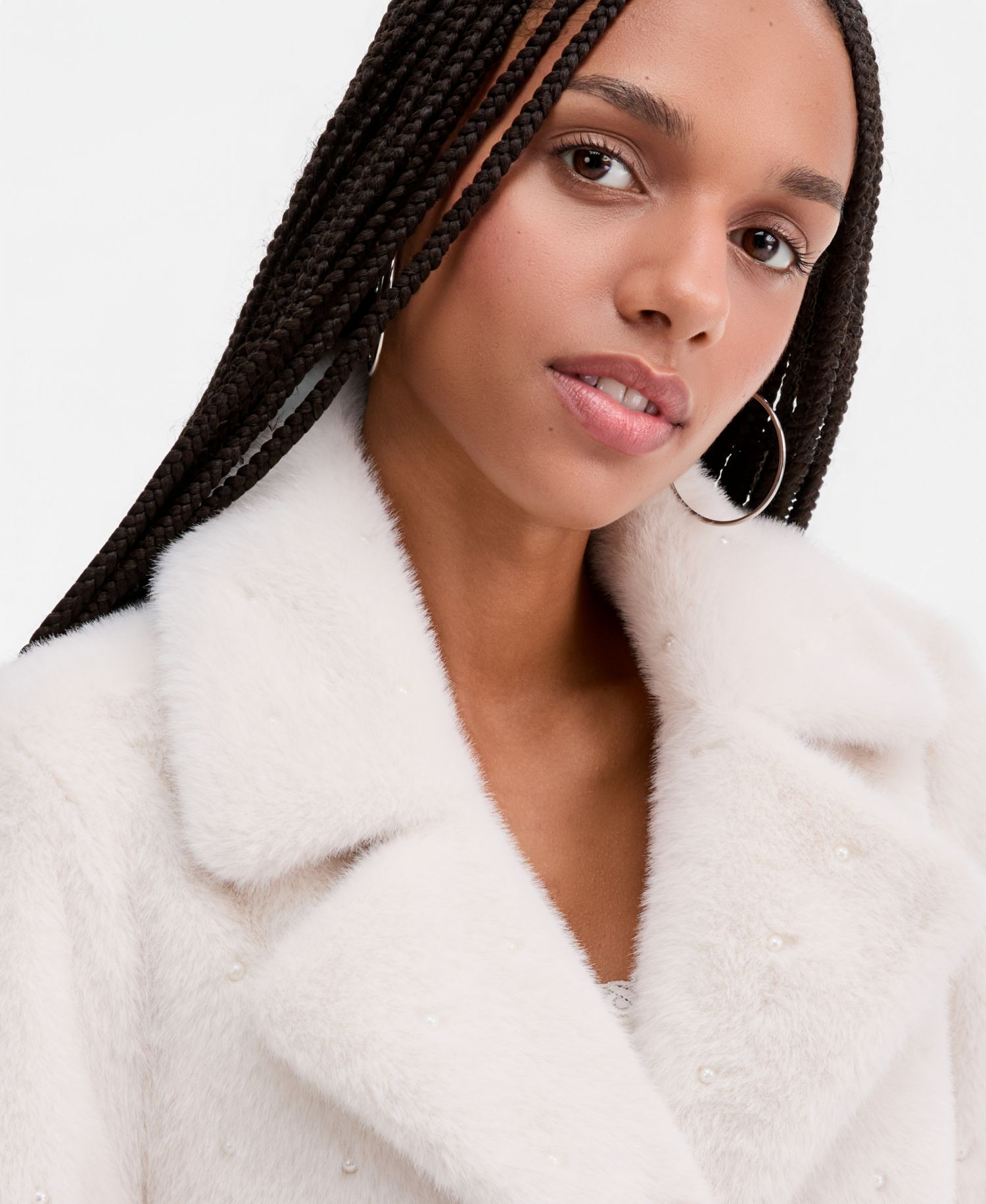 Women's Faux-Fur Pearl Embellished Short Jacket