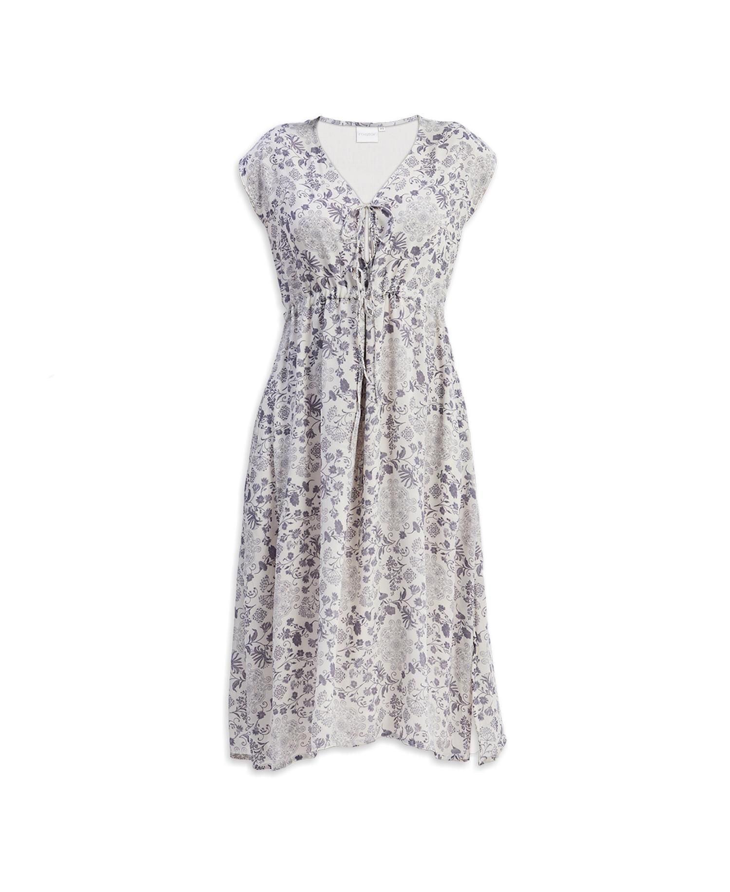 Women's Deep V-neck Gathered Dress in Florals