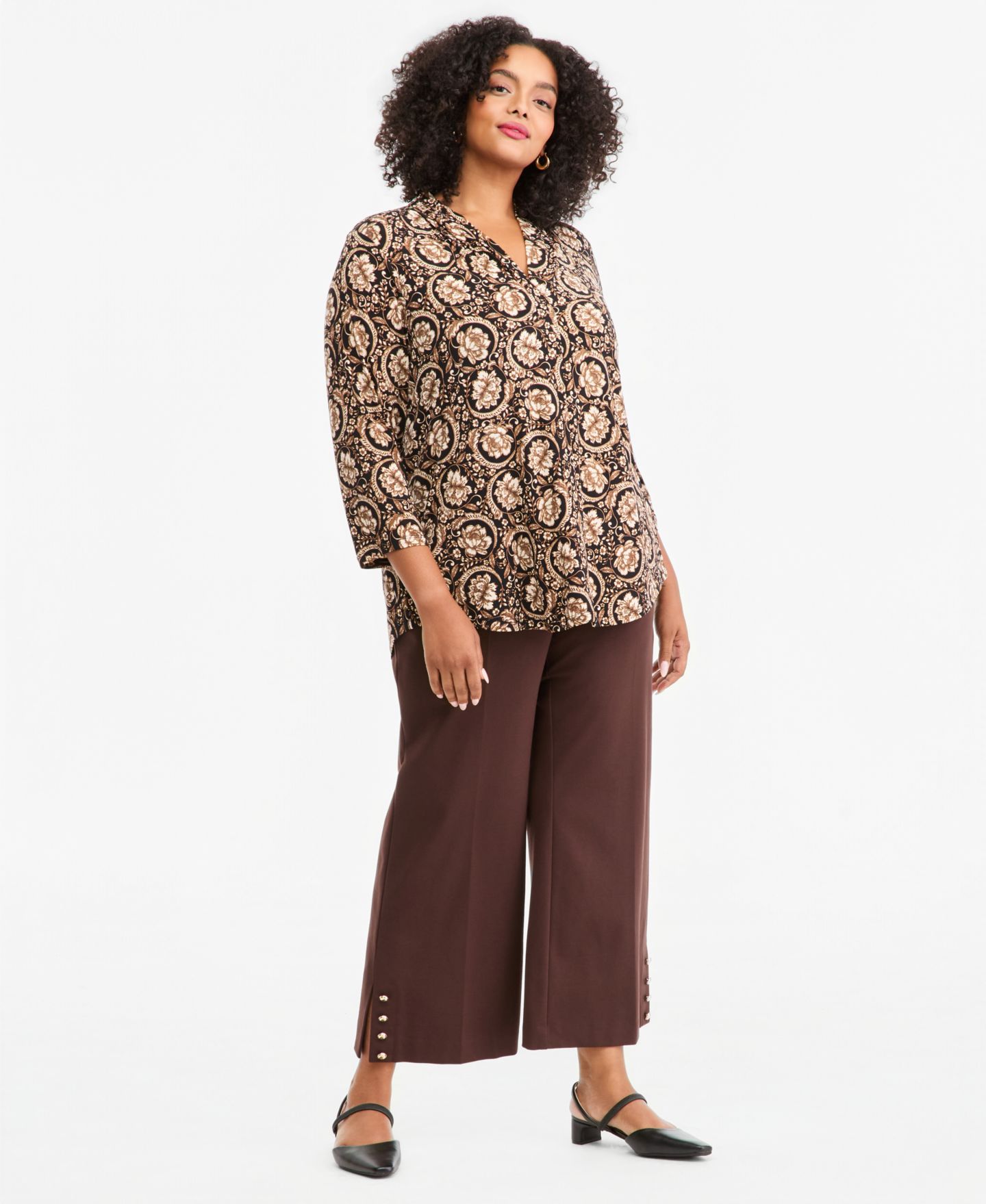 Женский топ JM Collection Plus Size V-Neck 3/4-Sleeve, цвет: Глубокий чёрный — фото 2