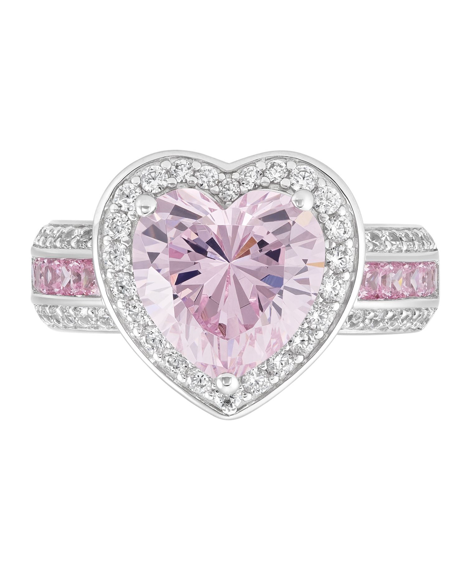 Pink Cubic Zirconia (7-1/3 ct. t.w.) and White Cubic Zirconia (1-1/5 ct. t.w.) Heart Ring in Sterling Silver Rhodium
