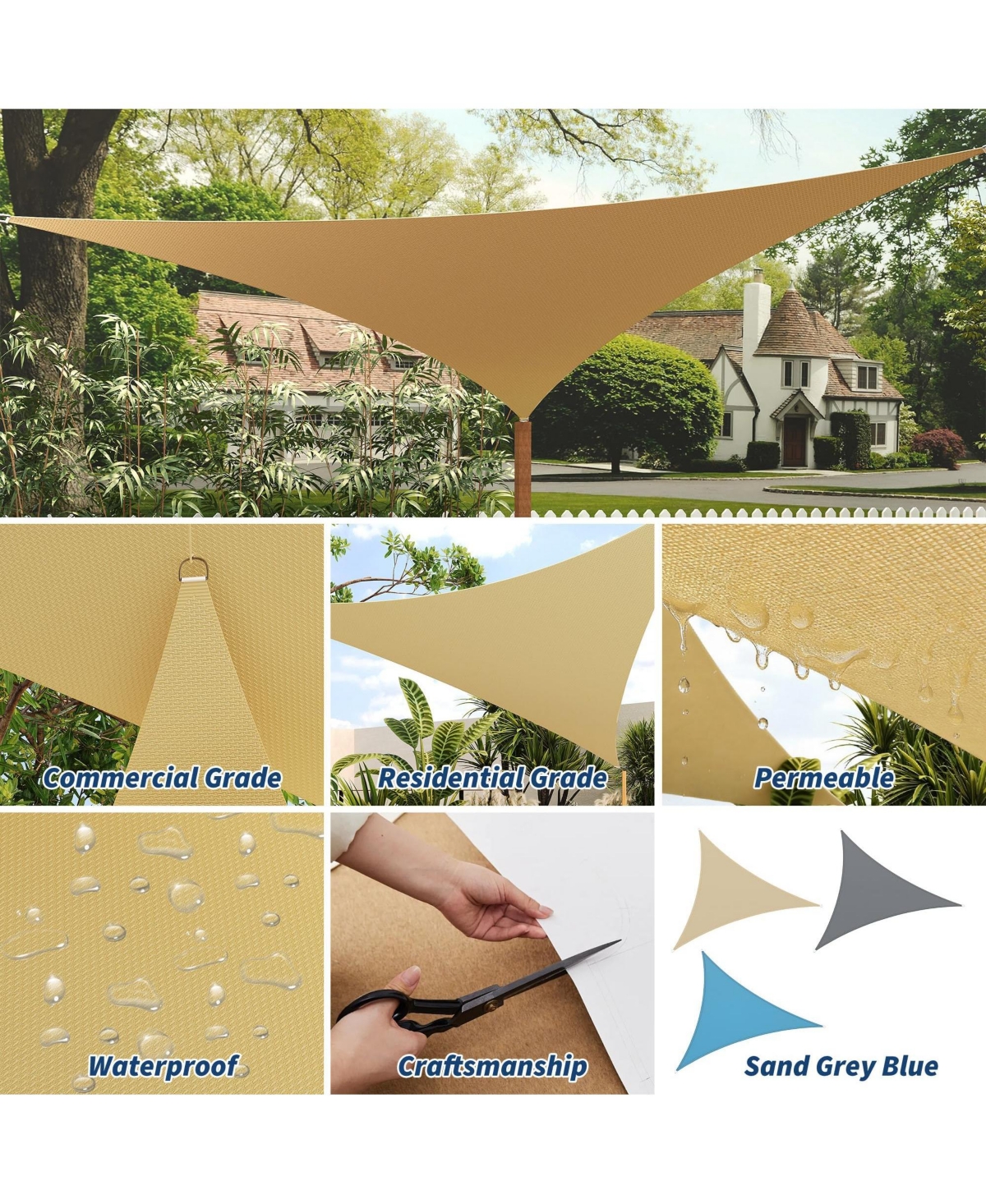 gaomon 16inchX16inchX16 inches Triangle Sun Shade Sail Shade Cloth, Sunshade for Patio, Backyard, Deck, Garden, Sand, Camel