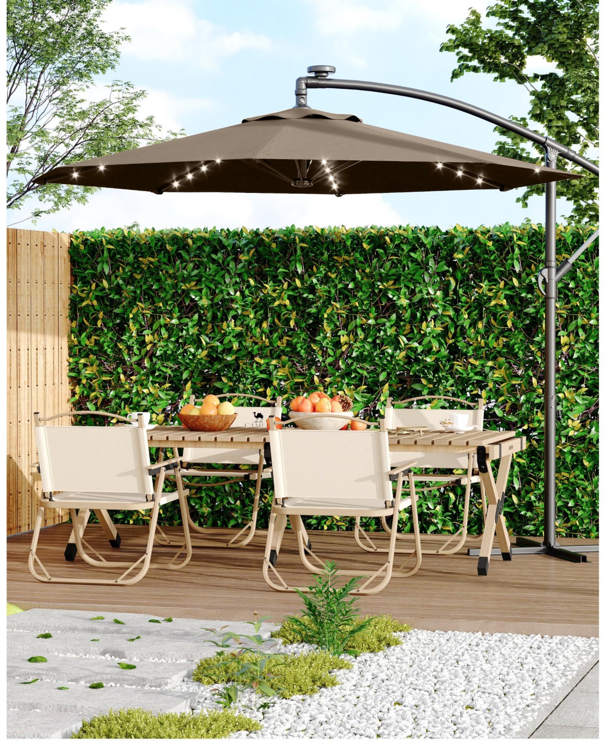 gaomon 10 Feet Uv-Resistant Offset Patio Umbrella with Solar Led Lights for Backyard, Poolside
