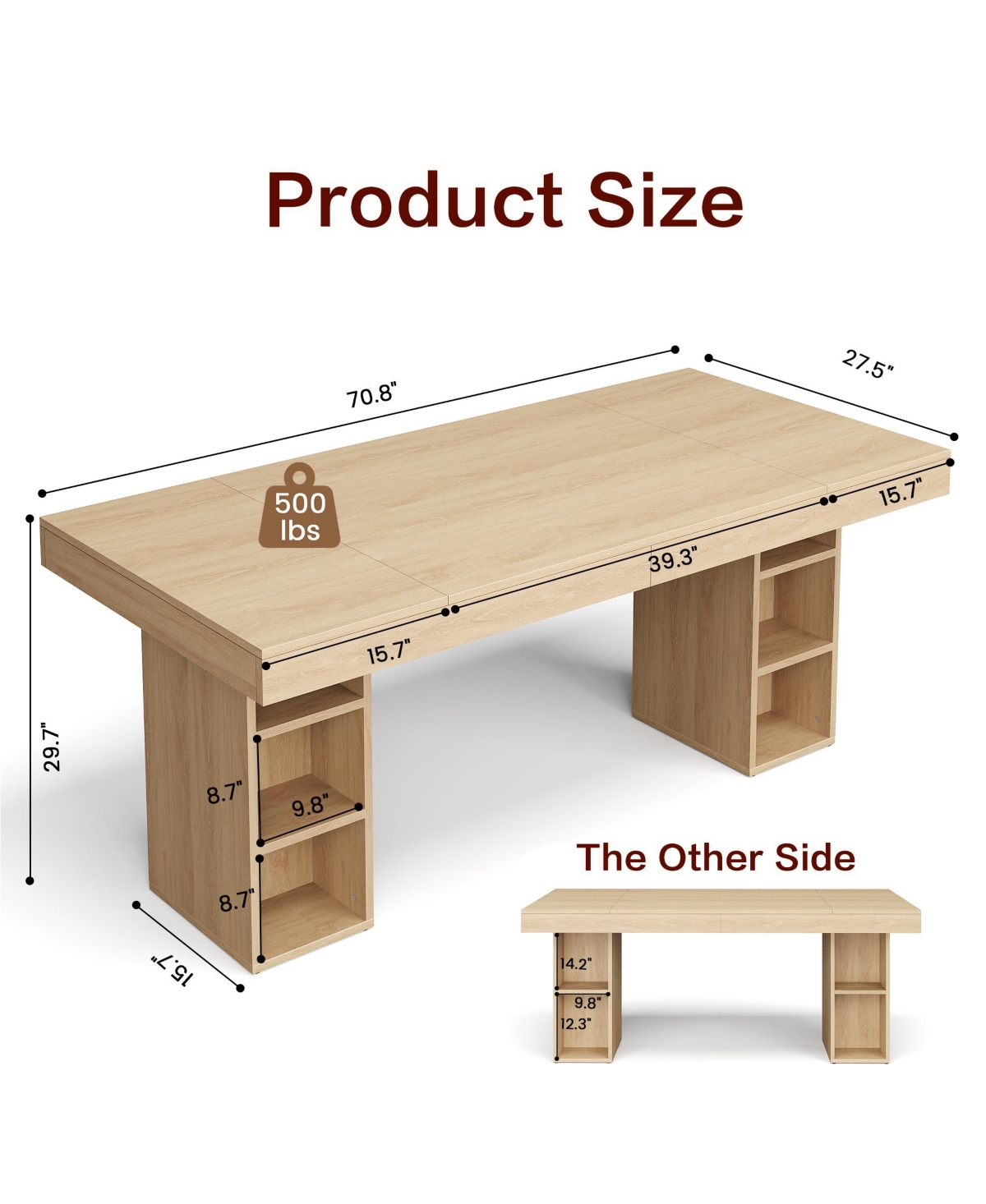 gaomon 71-Inch Wooden Kitchen Dining Table for 6-8 with Dual Side Storage (Only Table)
