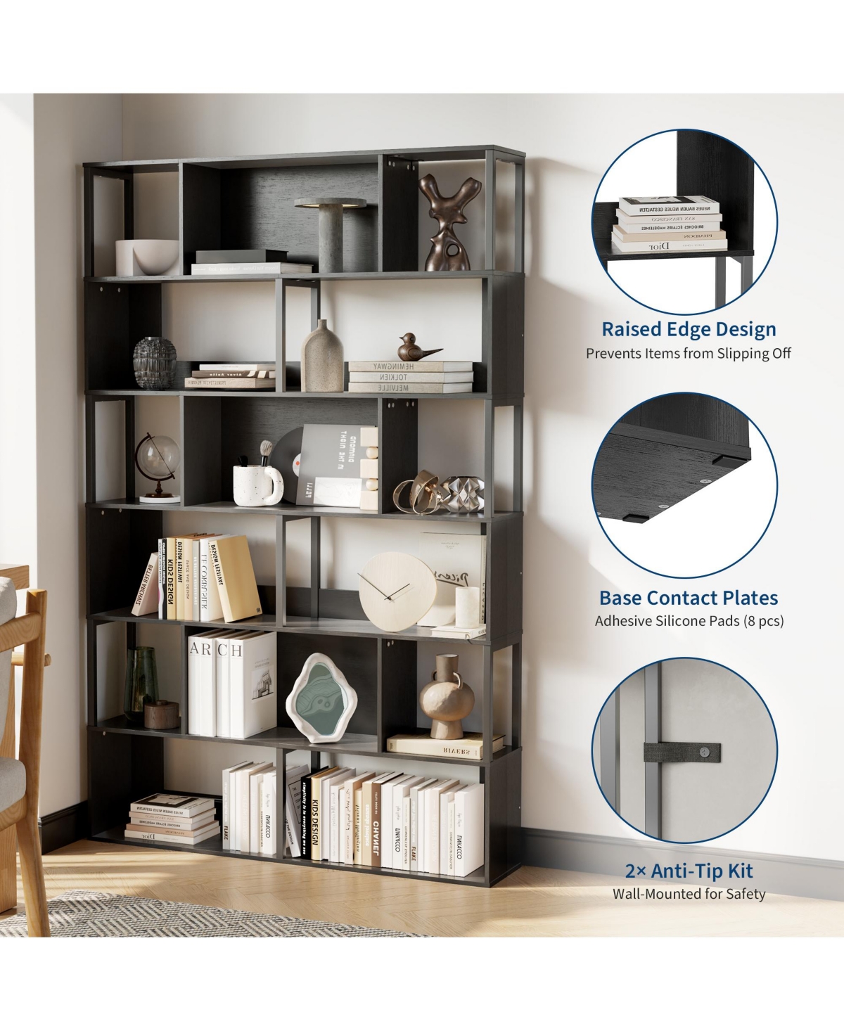 gaomon Modern 6-Tier Geometric Standing Bookshelf