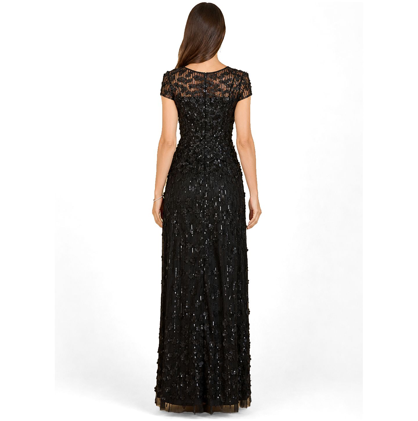 Женская кепка Lara 3D Floral Embellished Cap Sleeve Gown, цвет: Чёрный — фото 2
