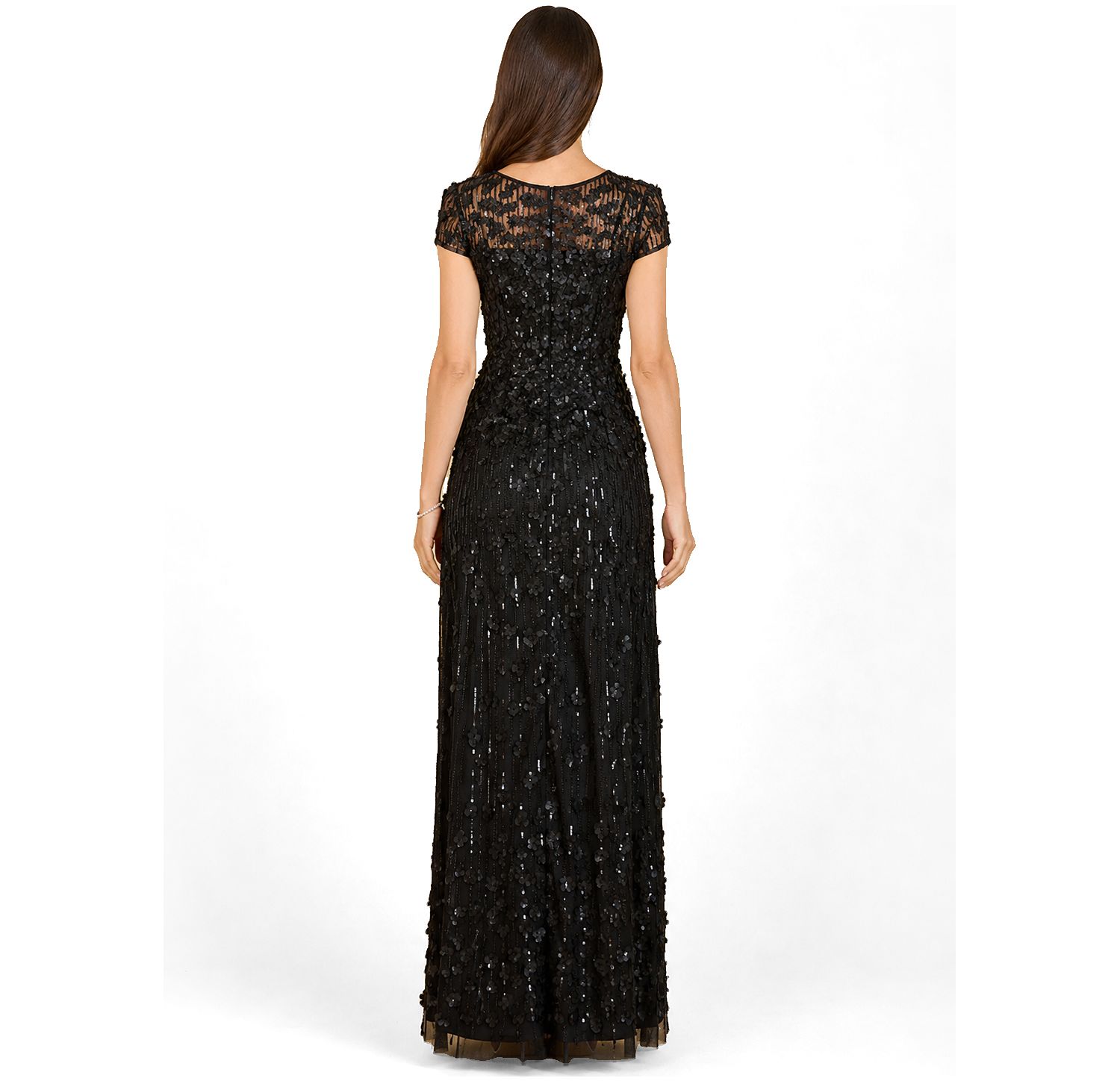Women's 3D Floral Embellished Cap Sleeve Gown