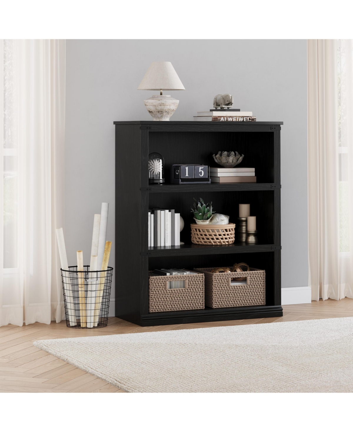 gaomon 3 Tier Bookcase, Low Bookcase Wooden Shelf for Home Office, Living Room, Bed Room