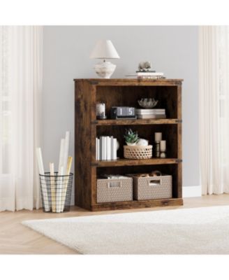 3 Tier Bookcase, Low Bookcase Wooden 3 Shelf Bookcase for Home Office, Living Room, Bed Room