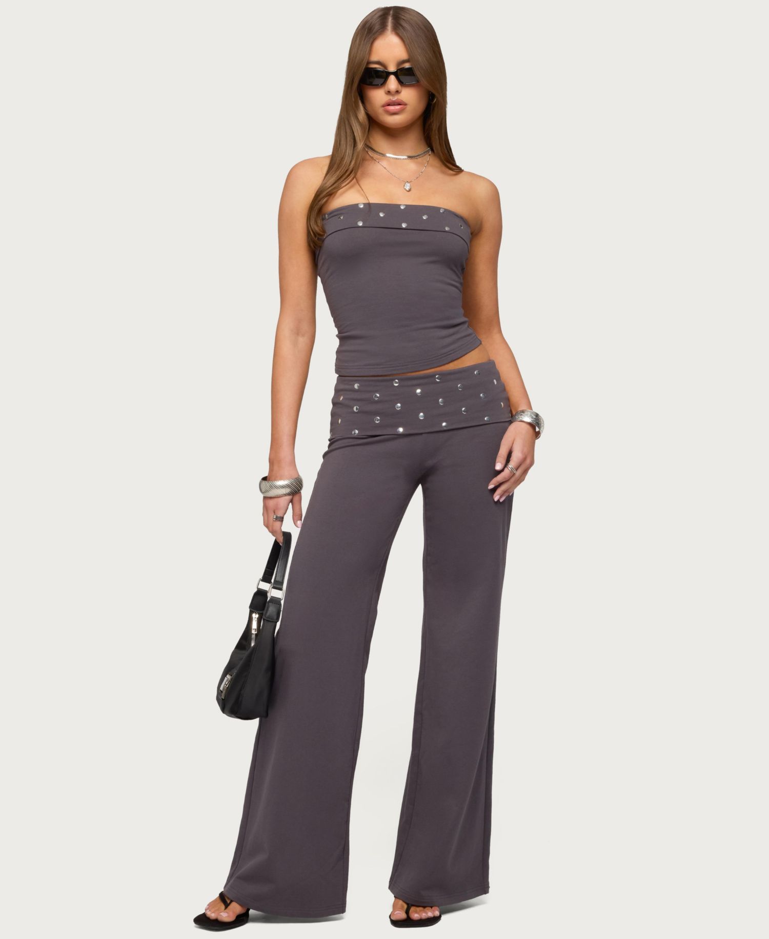 Women's Breanna Studded Foldover Wide Leg Pants