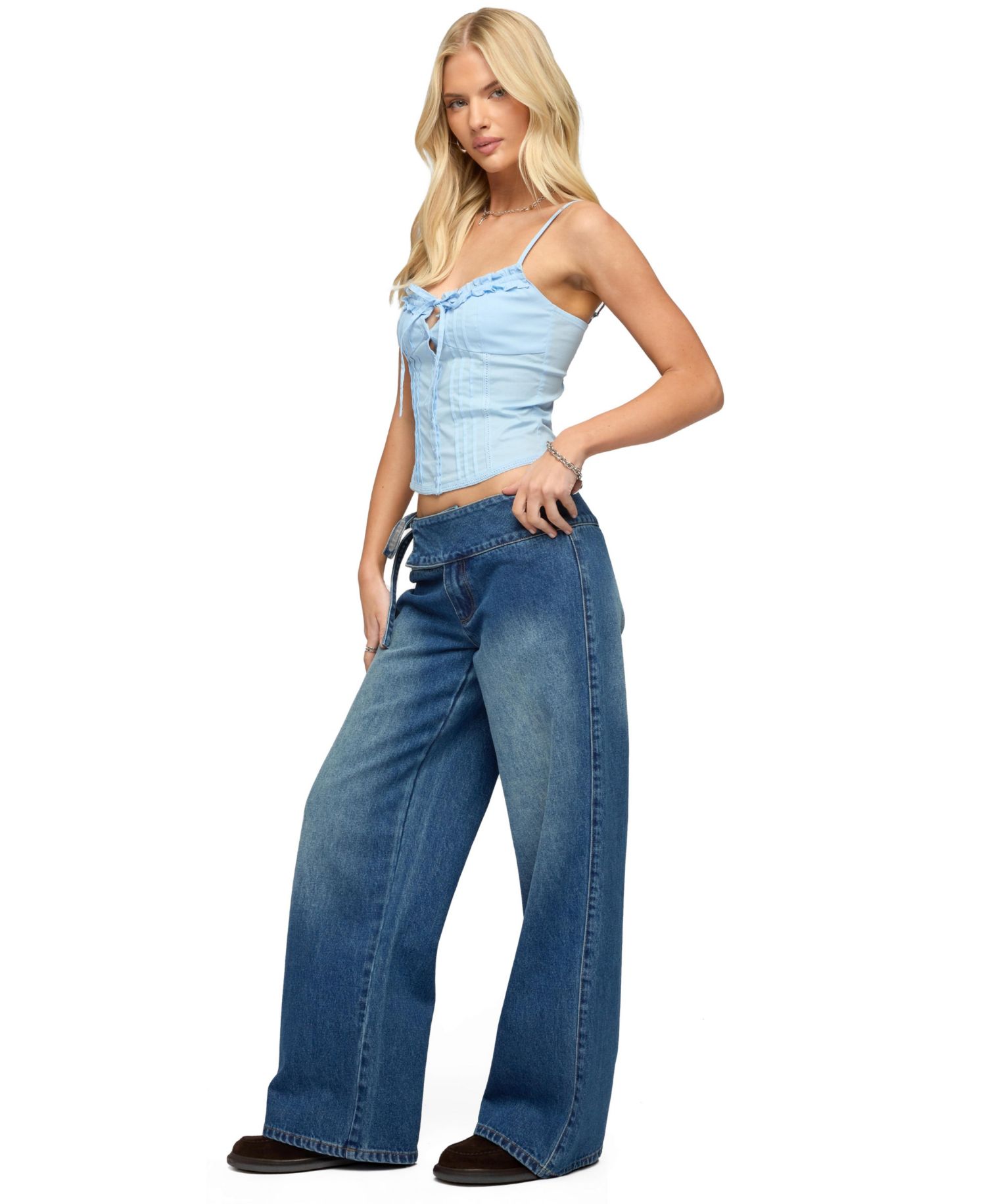 Women's Cleo Tie Waist Low Rise Baggy Jeans