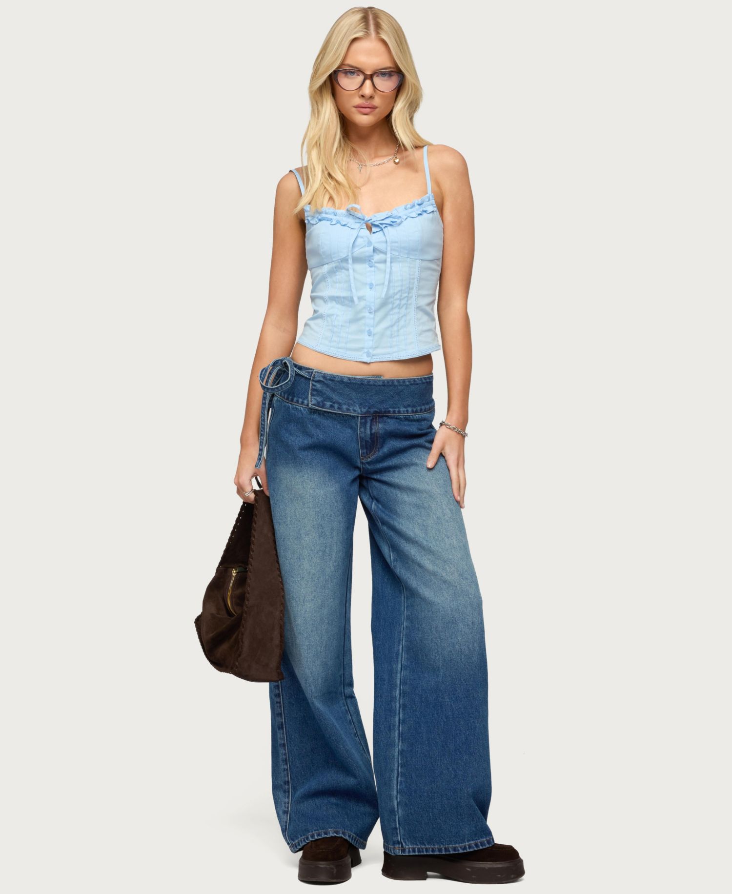 Women's Cleo Tie Waist Low Rise Baggy Jeans