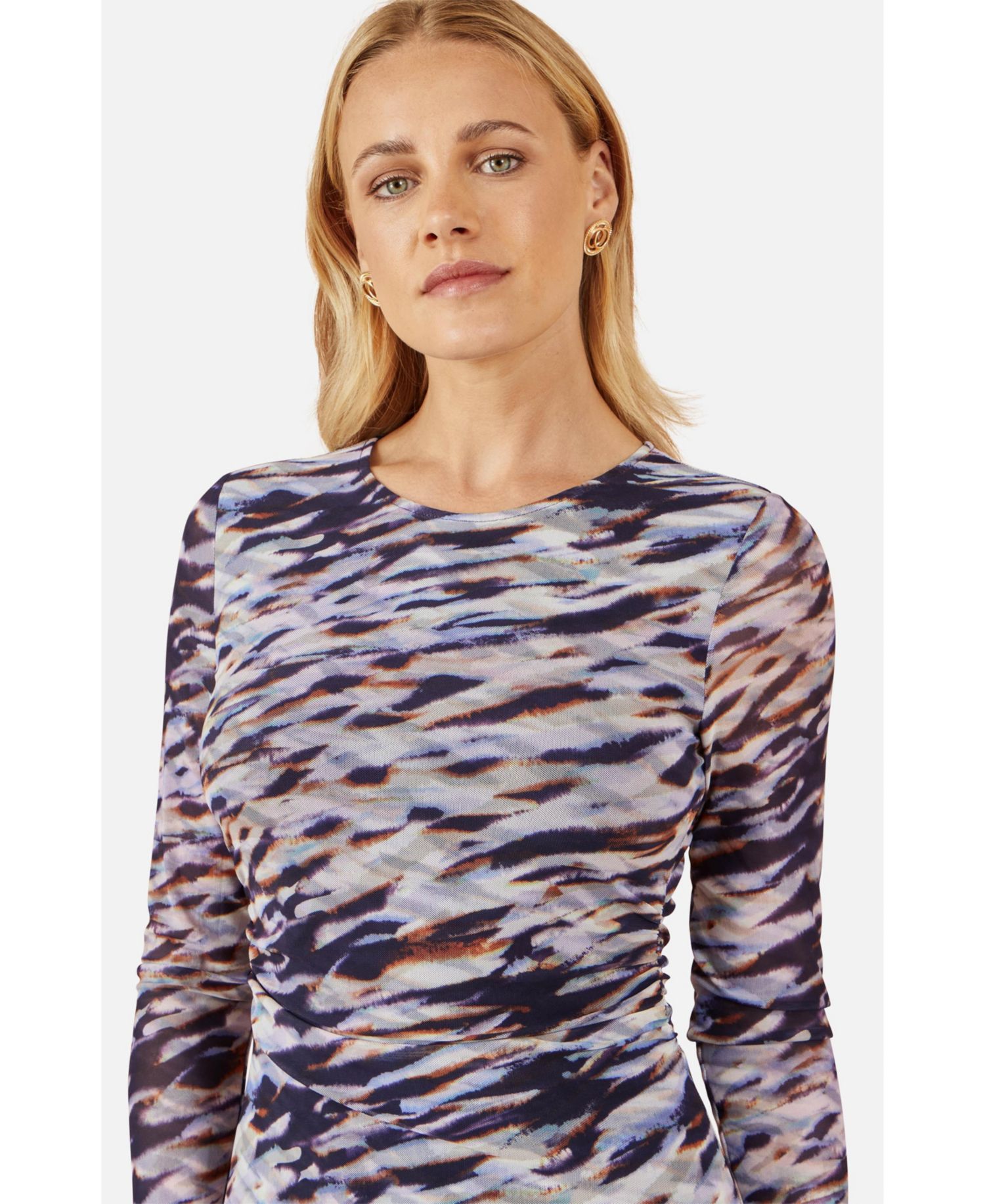 Women's Abstract Stripe Ruched Midi Dress