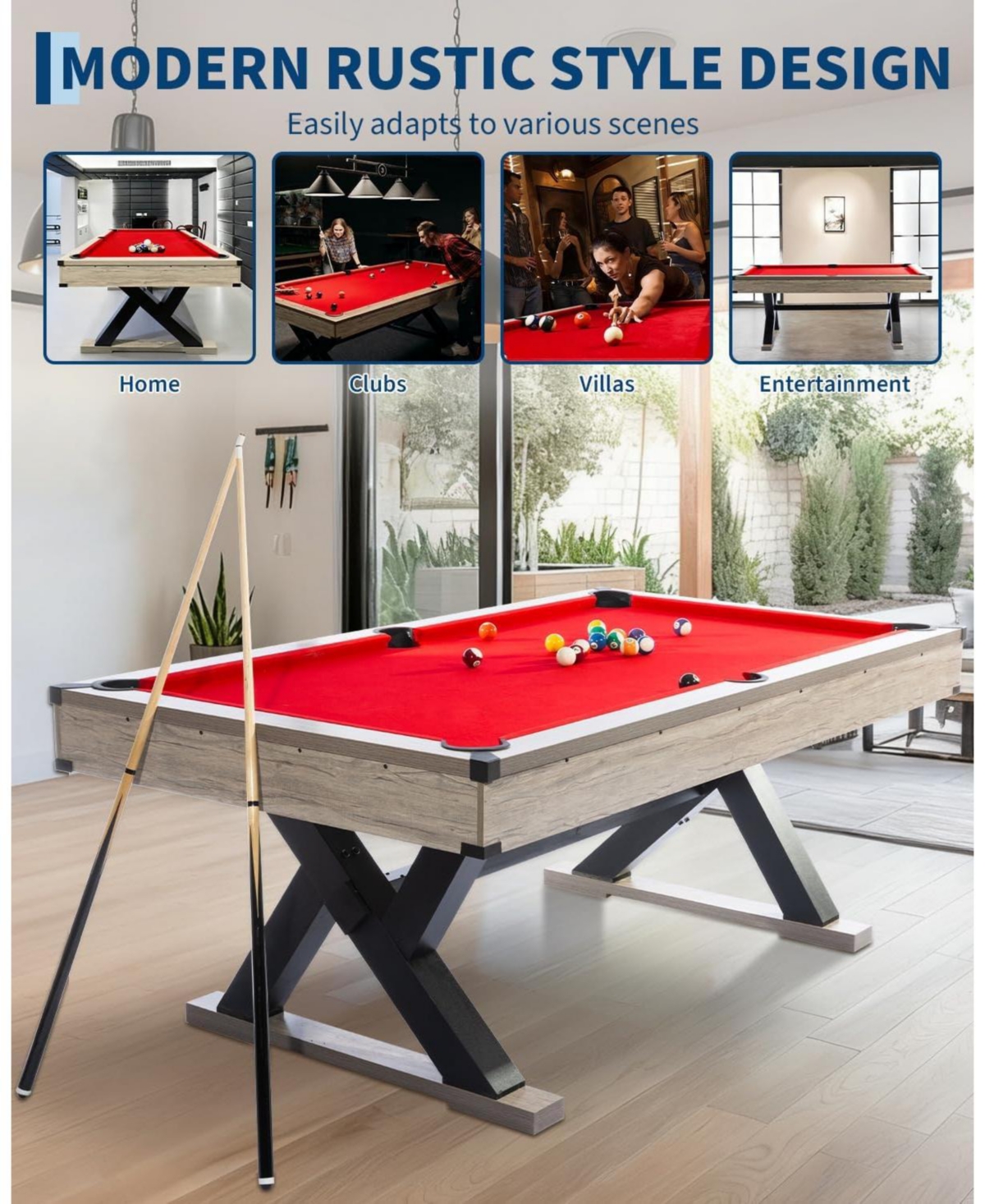 Xo 7FT Pool Table Set, Billiard Table with Cues, Balls, Chalk and Accessories, Heavy Duty Game Table for Home