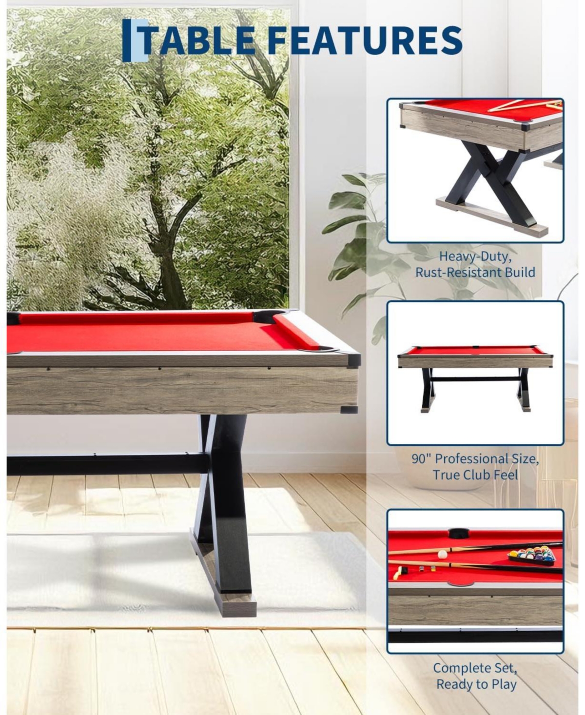 Xo 7FT Pool Table Set, Billiard Table with Cues, Balls, Chalk and Accessories, Heavy Duty Game Table for Home
