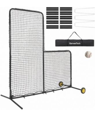 L Screen Baseball Net, Portable Pitching Screen with Wheels for Batting Cage Field Practice