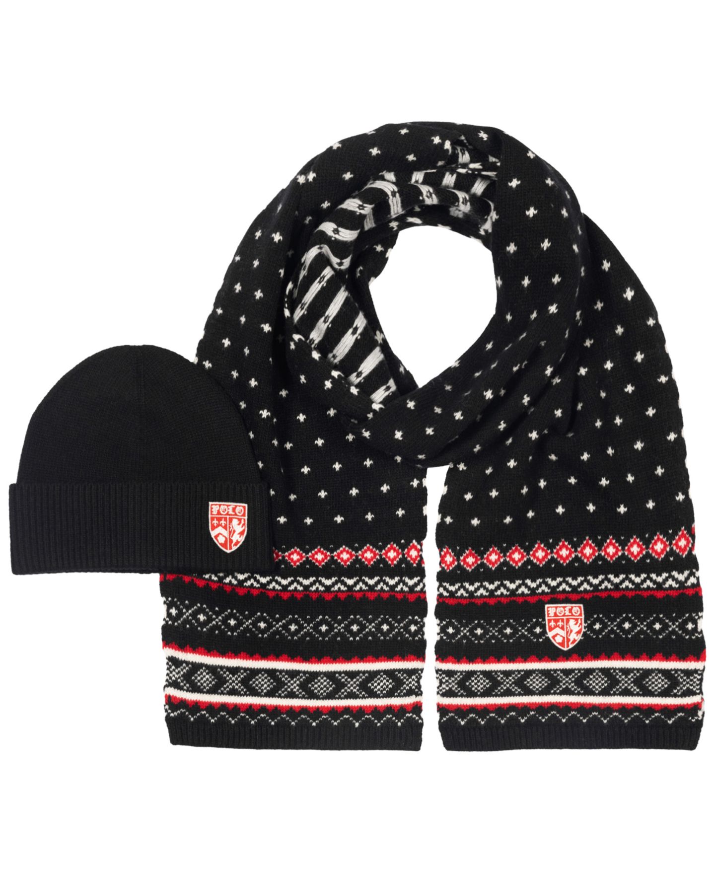 Мужские комплекты Polo Ralph Lauren Holiday Jacquard Scarf and Beanie, 2-Piece Set, цвет: Чёрный разноцветный — фото 2