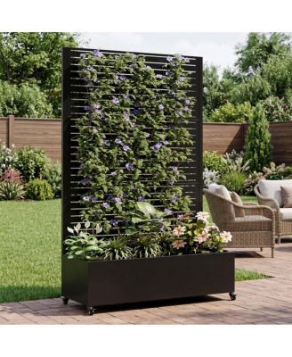 Rolling Metal Raised Garden Bed with Trellis and Drainage, Outdoor Planter Box