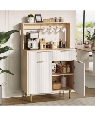 Fluted Sideboard Buffet Cabinet with Storage, Modern Coffee Bar Unit with Adjustable Shelves and 2 Drawers for Indoor Spaces