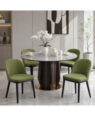 Set of 4 Modern Upholstered Dining Chairs - Fabric Kitchen and Dining Room Chairs with Thick Cushions, High Curved Backrest, Sturdy Wooden Legs