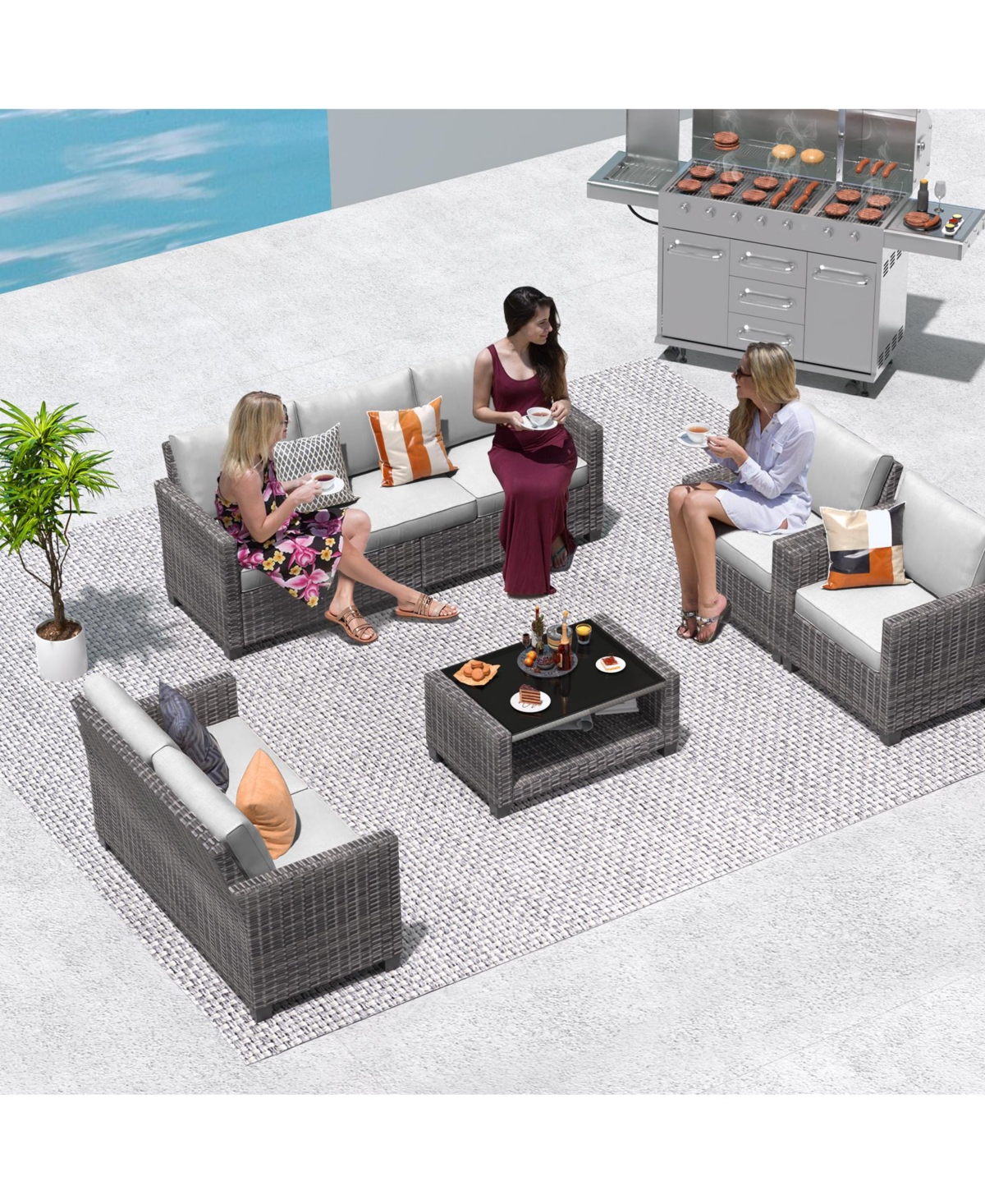 homfan Outdoor Patio Furniture Set with Storage Coffee Table, Cushions Pe Rattan Conversation Seating