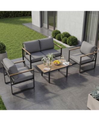 Outdoor Patio Conversation Set with Coffee Table Thick Washable Cushions and Deep Seating for Garden or Deck