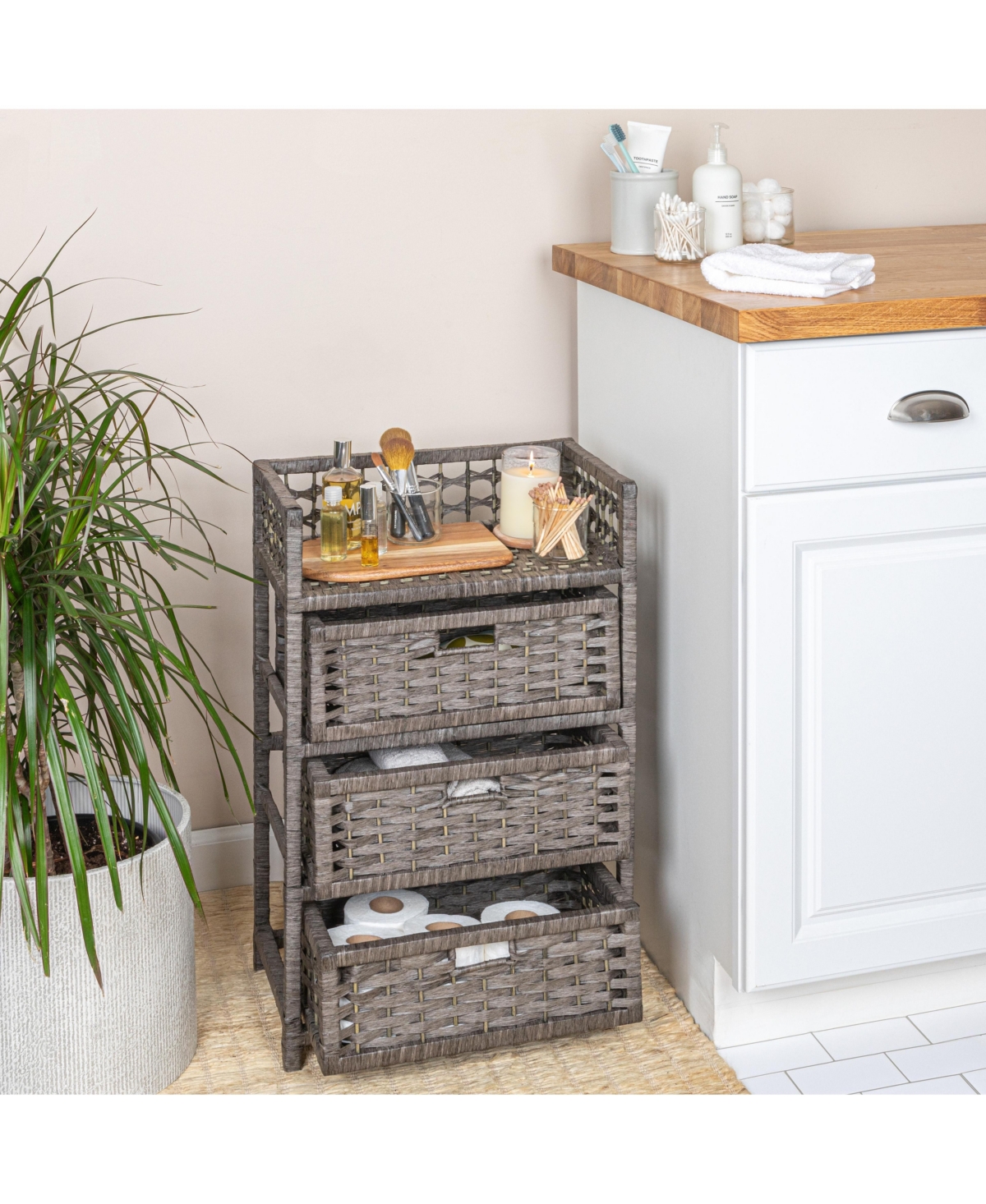 Household Essentials 3-Drawer Storage Organizer Unit with Top Shelf and Cutout Handles