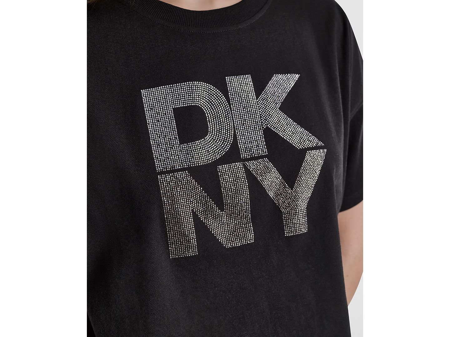 Женская футболка DKNY Sport Ombre Rhinestone Logo Crewneck, цвет: Чёрный / Серебряный — фото 4