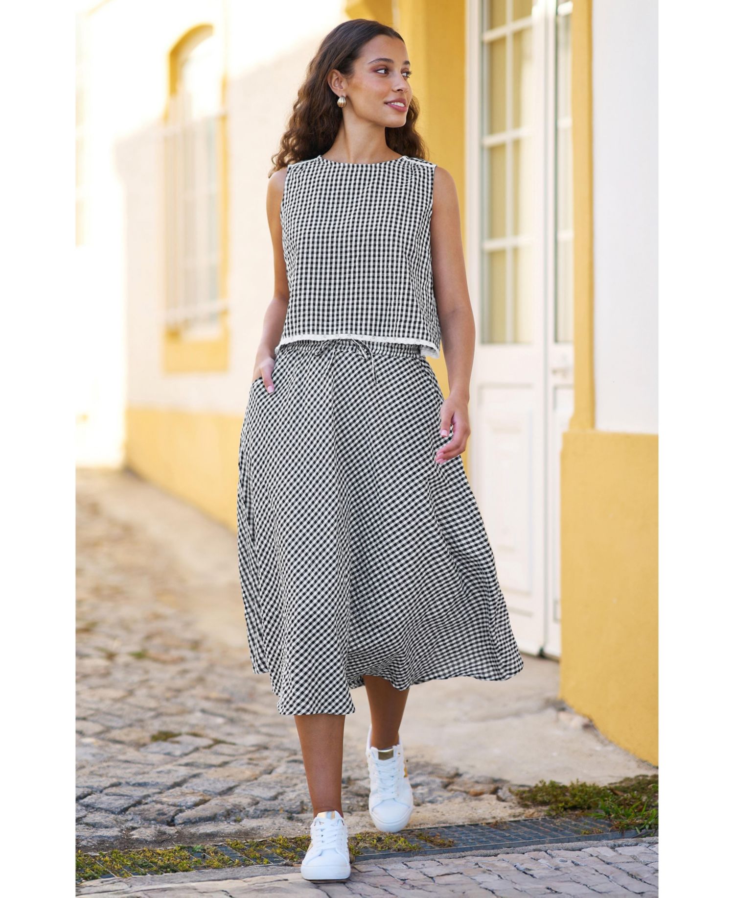 Women's Gingham Cotton Midi Skirt