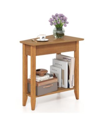 2-Tier End Table Irregular Narrow Sofa Side Nightstand w/ Storage Shelf