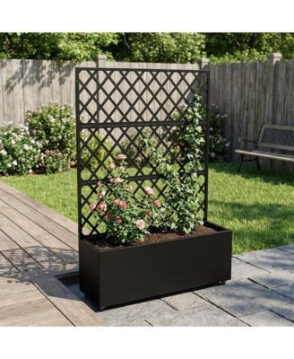 71x35x16" Steel Raised Garden Bed with Trellis, Mobile Planter Box with Wheels and Privacy Screen for Patio Deck Garden