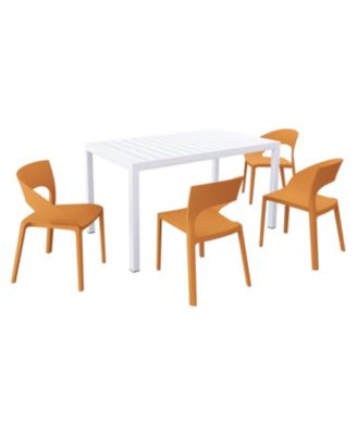 5-Piece Outdoor Dining Set - 55 Inch Table with 4 PP Chairs, Lightweight PP Tabletop with Metal Frame