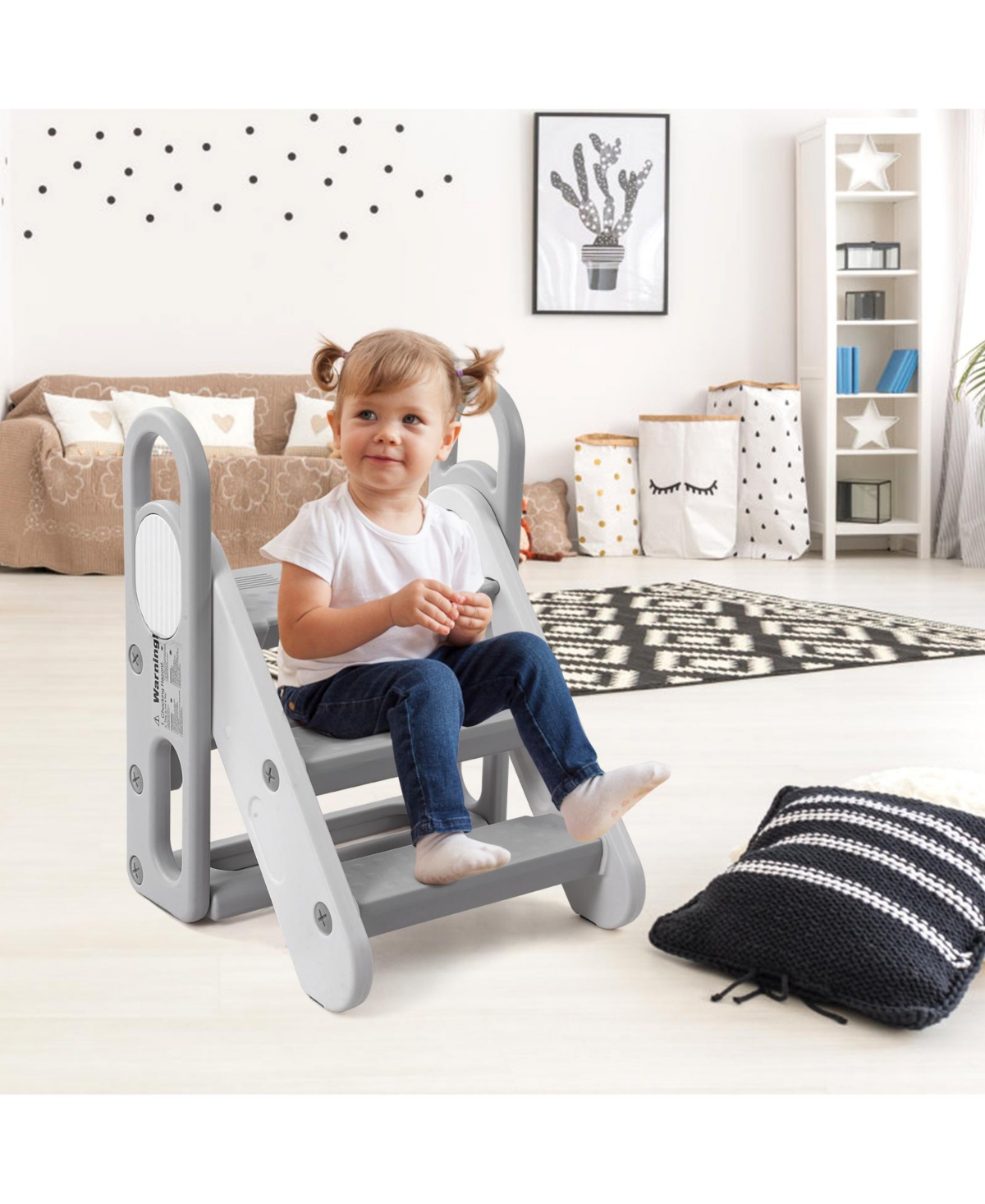 gaomon Collapsible 3-Step Toddler Step Stool with Handles - Adjustable Non-Slip Kids Counter Assistant Ladder