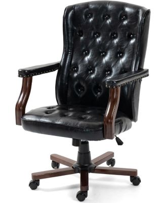 Ergonomic Executive Office Chair - 350LBS Capacity - 7.6-Inch Thick Cushion - Leather Wingback, Sturdy Wood Base