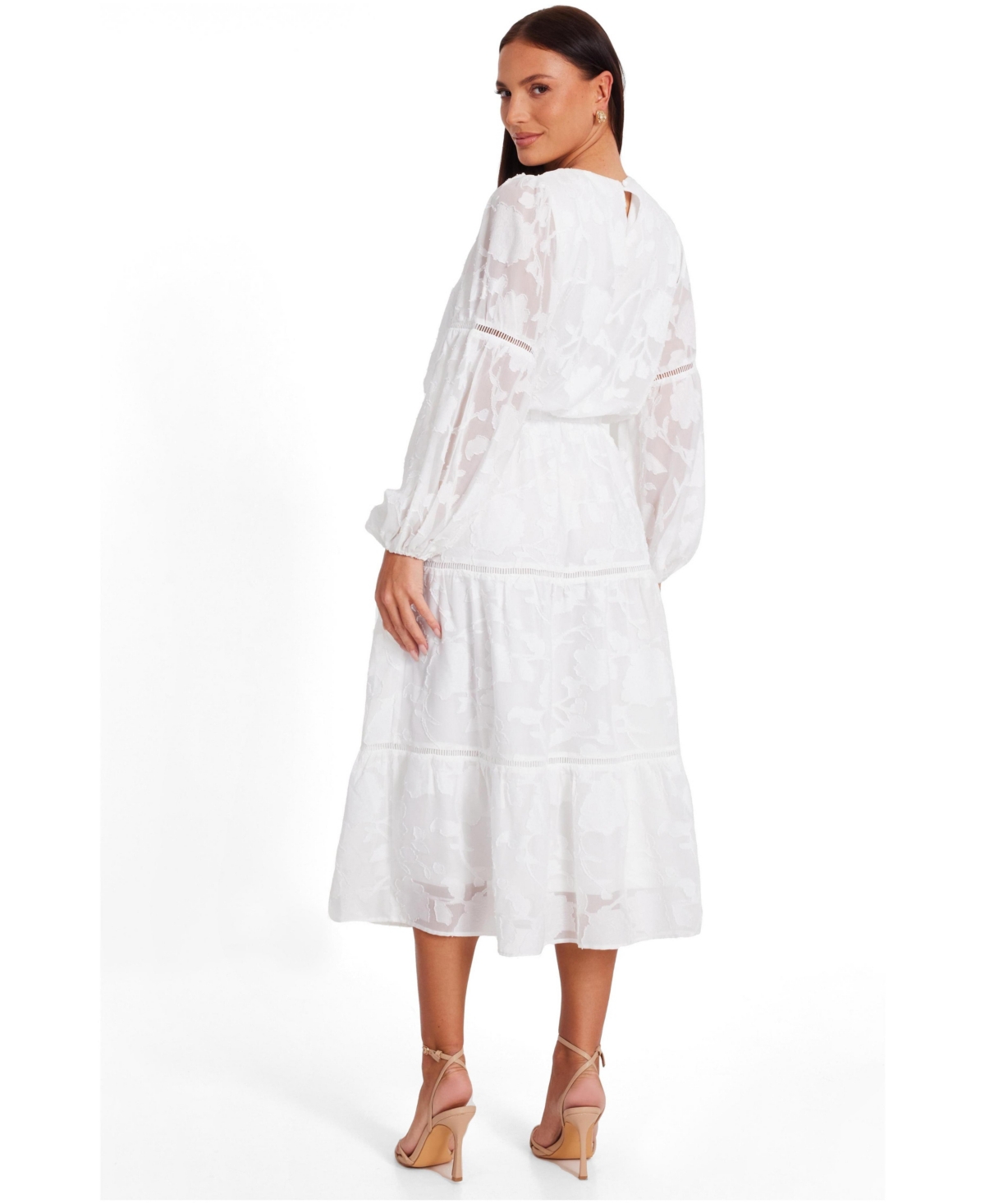 Quiz Women's Jacquard Puff Sleeve Midi Dress